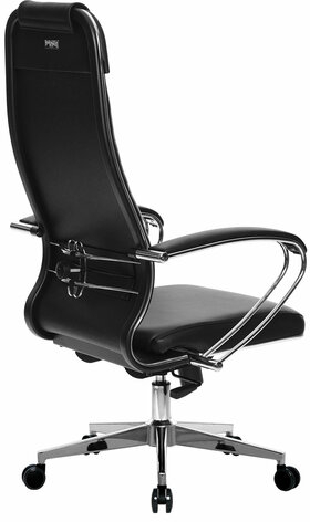 Кресло офисное МЕТТА "К-29" хром, рецик. кожа, сиденье и спинка мягкие, черное