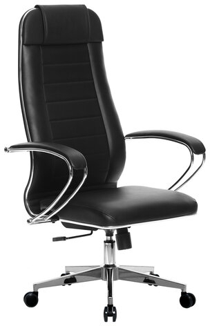 Кресло офисное МЕТТА "К-29" хром, рецик. кожа, сиденье и спинка мягкие, черное