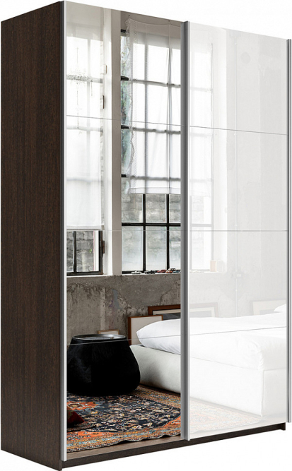 Шкаф-купе Прайм 2-х дверный (Зеркало/Стекло белое) Венге