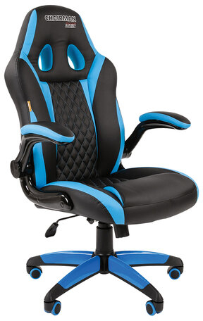 Кресло компьютерное СН GAME 15, экокожа, черное/голубое, 7022779