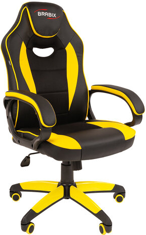 Кресло компьютерное BRABIX "Blaze GM-162", TW/экокожа, черное/желтое, 532579, 7083507