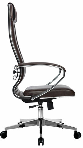 Кресло офисное МЕТТА "К-29" хром, рецик. кожа, сиденье и спинка мягкие, темно-коричневое