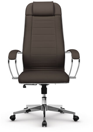 Кресло офисное МЕТТА "К-29" хром, рецик. кожа, сиденье и спинка мягкие, темно-коричневое