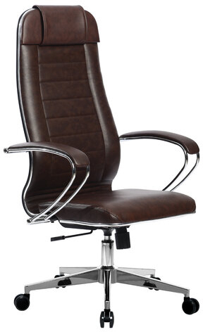 Кресло офисное МЕТТА "К-29" хром, рецик. кожа, сиденье и спинка мягкие, темно-коричневое