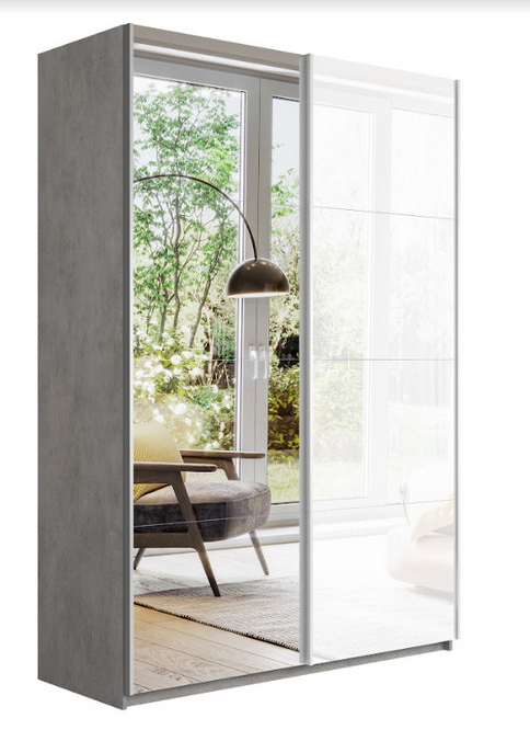 Шкаф-купе Прайм 2-х дверный (Зеркало/Стекло белое) Бетон