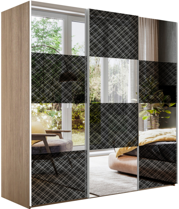 Шкаф-купе Эста 3-х дверный (Стекло Диско черный, Зеркало) Дуб Бардолино