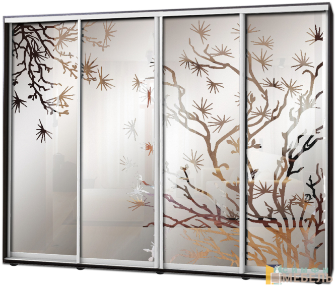 Шкаф купе 4х дв Пескоструй фон матовый № 24