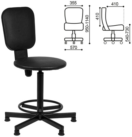 Кресло кассира, ресепшн РС37, без подлокотников, кожзам, черное