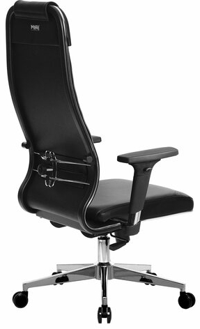 Кресло офисное МЕТТА "К-29-2D" хром, рецик. кожа, сиденье и спинка мягкие, черное