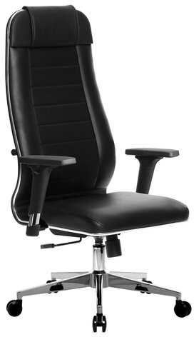 Кресло офисное МЕТТА "К-29-2D" хром, рецик. кожа, сиденье и спинка мягкие, черное