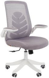 Кресло Chairman CH 565, откидные подлокотники, синхромеханизм, пластик белый, сетка/ткань, серое, 7146049