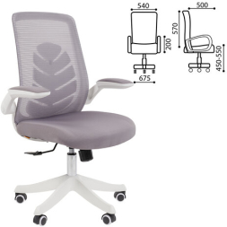 Кресло Chairman CH 565, откидные подлокотники, синхромеханизм, пластик белый, сетка/ткань, серое, 7146049