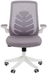 Кресло Chairman CH 565, откидные подлокотники, синхромеханизм, пластик белый, сетка/ткань, серое, 7146049