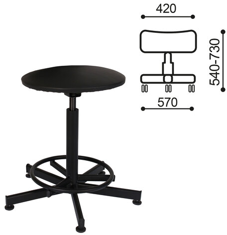Кресло кассира, ресепшн РС37, без спинки, без подлокотников, кожзам, черное