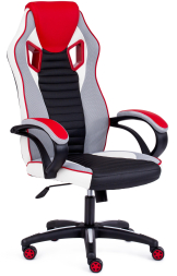 Кресло PILOT кож/зам/ткань, черный перфорированный/св.серый/красный, 36-6/06/TW-14/36-161