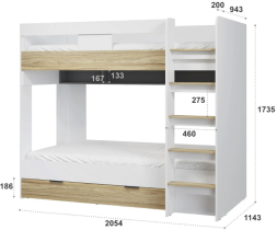 Кровать двухъярусная Скайлайт СЛ-30К блэквуд ячменный/графит/белый/меренга