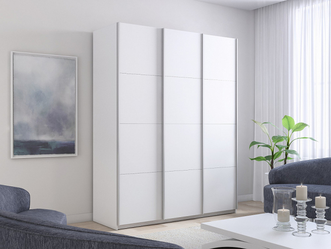Шкаф-купе Прайм 3-х дверный (ЛДСП)Белый снег