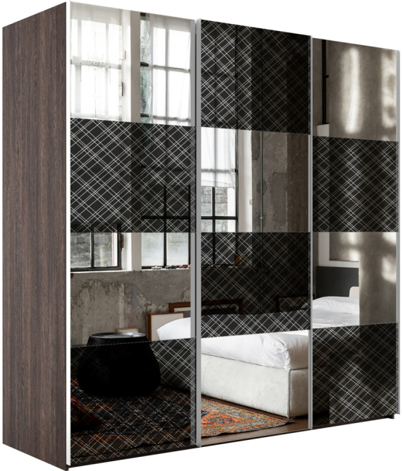 Шкаф-купе Эста 3-х дверный (Стекло Диско черный, Зеркало) Венге Мали