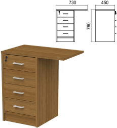 Тумба приставная Арго 4 ящика, замок, боковое крыло