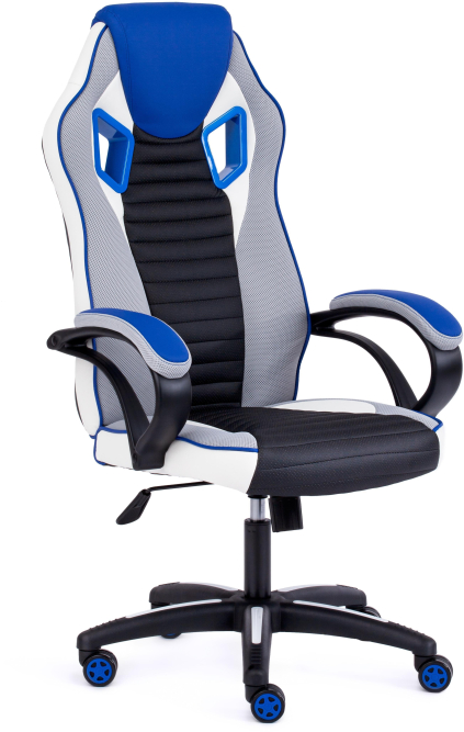 Кресло PILOT кож/зам/ткань, черный перфорированный/св.серый/синий, 36-6/06/TW-14/36-39