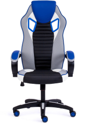 Кресло PILOT кож/зам/ткань, черный перфорированный/св.серый/синий, 36-6/06/TW-14/36-39