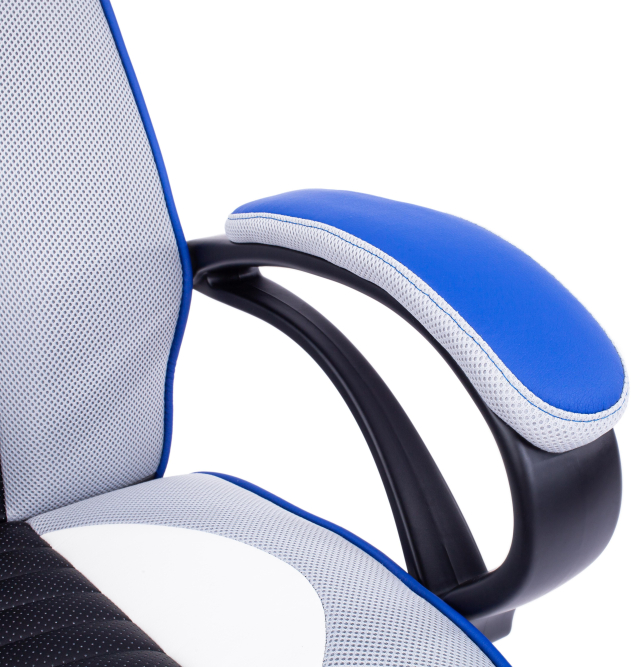 Кресло PILOT кож/зам/ткань, черный перфорированный/св.серый/синий, 36-6/06/TW-14/36-39