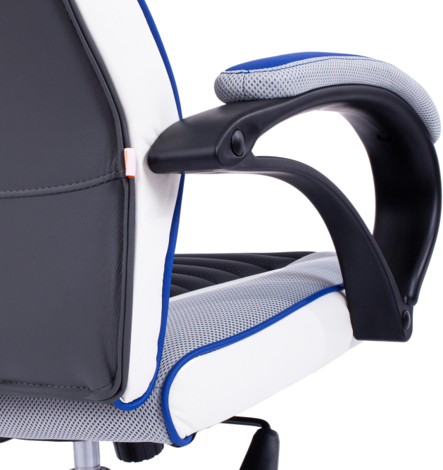 Кресло PILOT кож/зам/ткань, черный перфорированный/св.серый/синий, 36-6/06/TW-14/36-39