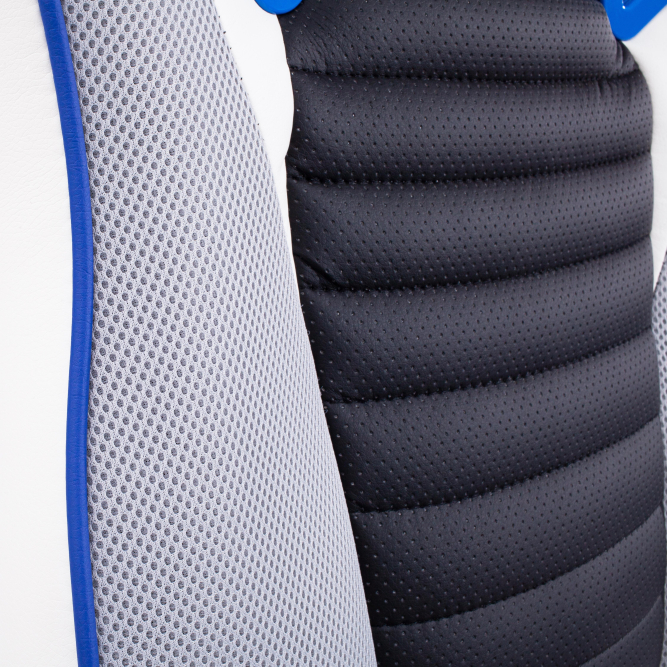 Кресло PILOT кож/зам/ткань, черный перфорированный/св.серый/синий, 36-6/06/TW-14/36-39