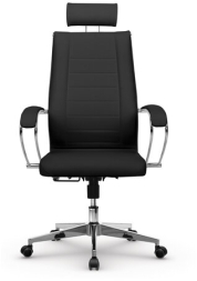Кресло офисное МЕТТА "К-32" хром, рецик. кожа, подголовник, сиденье и спинка мягкие, черное