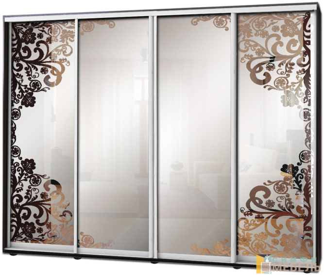 Шкаф купе 4х дв Пескоструй фон матовый № 27