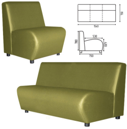 Диван мягкий трехместный "Клауд", "V-600", 1540х750х780 мм, без подлокотников, экокожа, светло-зеленый
