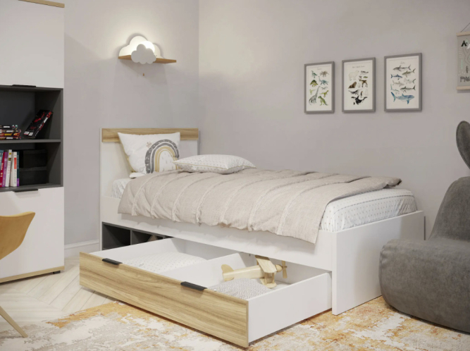 Кровать Скайлайт СЛ-32К блэквуд ячменный/графит/белый