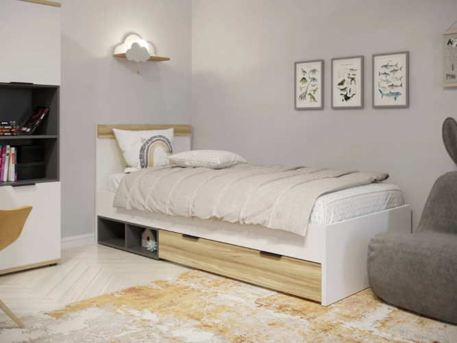 Кровать Скайлайт СЛ-32К блэквуд ячменный/графит/белый