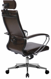 Кресло офисное МЕТТА &quot;К-32&quot; хром, рецик. кожа, подголовник, сиденье и спинка мягкие, темно-коричневое