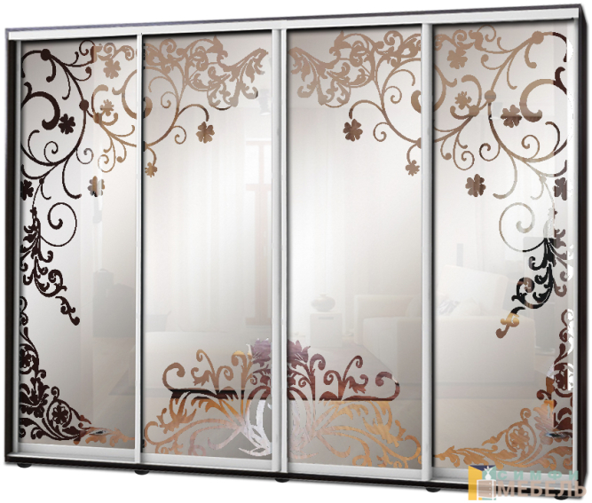 Шкаф купе 4х дв Пескоструй фон матовый № 28