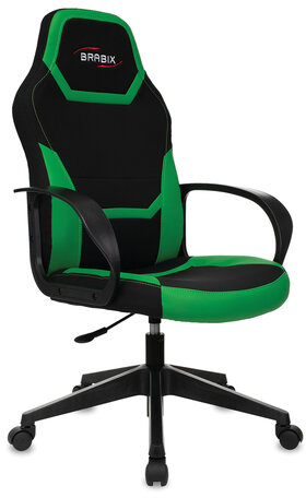 Кресло компьютерное BRABIX "Alpha GM-018", ткань/экокожа, черное/зеленое, 532639, GM-018_532639
