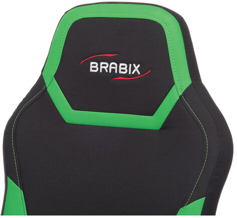Кресло компьютерное BRABIX "Alpha GM-018", ткань/экокожа, черное/зеленое, 532639, GM-018_532639