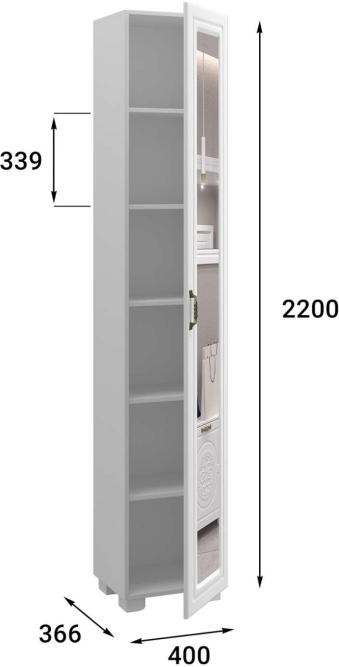 Шкаф-пенал с зеркалом «Монблан» МБ-22К белое дерево