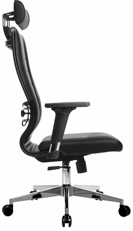 Кресло офисное МЕТТА "К-32-2D" хром, рецик. кожа, подголовник, сиденье и спинка мягкие, черное