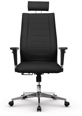 Кресло офисное МЕТТА "К-32-2D" хром, рецик. кожа, подголовник, сиденье и спинка мягкие, черное