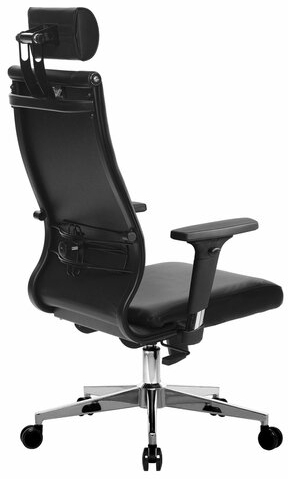 Кресло офисное МЕТТА "К-32-2D" хром, рецик. кожа, подголовник, сиденье и спинка мягкие, черное
