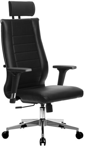 Кресло офисное МЕТТА "К-32-2D" хром, рецик. кожа, подголовник, сиденье и спинка мягкие, черное