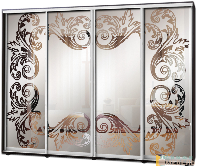 Шкаф купе 4х дв Пескоструй фон матовый № 29