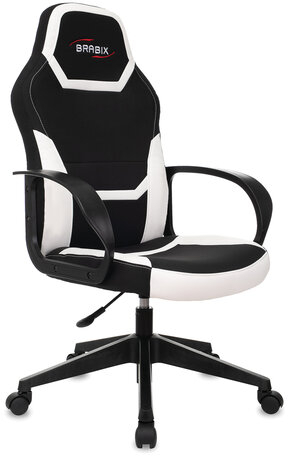 Кресло компьютерное BRABIX "Alpha GM-018", ткань/экокожа, черное/белое, 532640, GM-018_532640