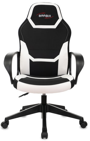 Кресло компьютерное BRABIX "Alpha GM-018", ткань/экокожа, черное/белое, 532640, GM-018_532640