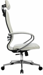 Кресло офисное МЕТТА "К-34" хром, рецик. кожа, подголовник, сиденье и спинка мягкие, белое