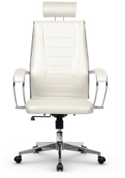 Кресло офисное МЕТТА "К-34" хром, рецик. кожа, подголовник, сиденье и спинка мягкие, белое