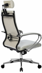 Кресло офисное МЕТТА "К-34" хром, рецик. кожа, подголовник, сиденье и спинка мягкие, белое