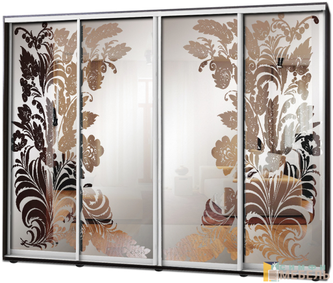 Шкаф купе 4х дв Пескоструй фон матовый № 30