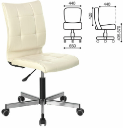 Кресло BRABIX "Stream MG-314", без подлокотников, пятилучие серебристое, экокожа, бежевое, 532078